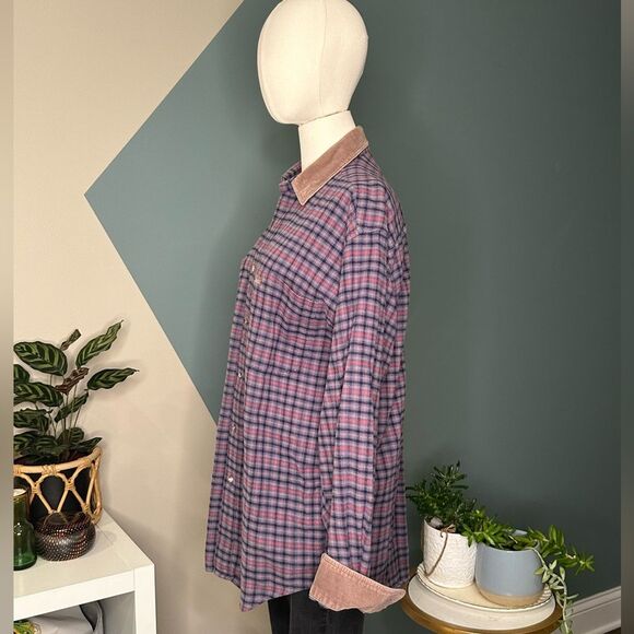 Vintage Eddie Bauer Bainbridge Flannel Shirt M - Corduroy Collar 90s Outdoorsy - Picture 3 of 10